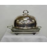 Silver Plate Dome Top Meat Dish Cover & a rectangular Plated Serving Dish with glass insert (2)