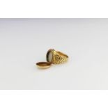 Antique Gold Memento Mori (mourning ring). With a flip top hinged lid. Foliate decorated