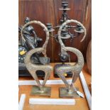 Pair of cast silvered bronze Art Deco style gazelle type figures