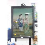 Chinese reverse painted glass painting, approx 48cm x 33cm