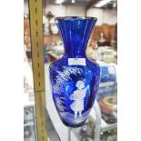 Mary Gregory cobalt blue vase, approx 29cm H