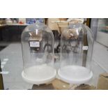 Pair of glass domes with white marble bases, each approx 25cm H x 17cm dia (2)