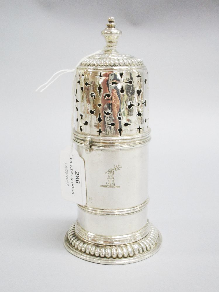 William III lighthouse sterling silver Caster, marked 1696, London, TB?, Approx 19cm H , 300g - Image 2 of 4