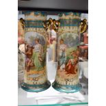 Pair of classical porcelain twin handled vases, approx 25cm H (2)