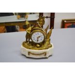 Antique French military related mantle clock, showing young figure in soldiers attire along with