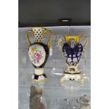 Blue & white with gilt decoration vase along with a Royal Dux example, approx 30cm H and smaller (