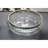 Cut crystal fruit bowl with a marked silver rim Chester, OW, 1922, approx 22cm dia