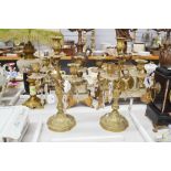 Pair of French antique bronze candelabras with drop lustres, each approx 40cm H (2)