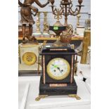 Antique French Napoleon III marble & black slate clock, has key (in office), no pendulum, approx