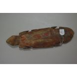 Aboriginal carved hardwood lizard totem painted with natural earth pigments, approx 42 cm long