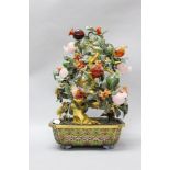 Chinese Jade & hard stone bonsai in a cloisonne pot, approx 54cm H