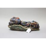 Chinese bank of carved stone frogs, approx 11cm H x 28cm W