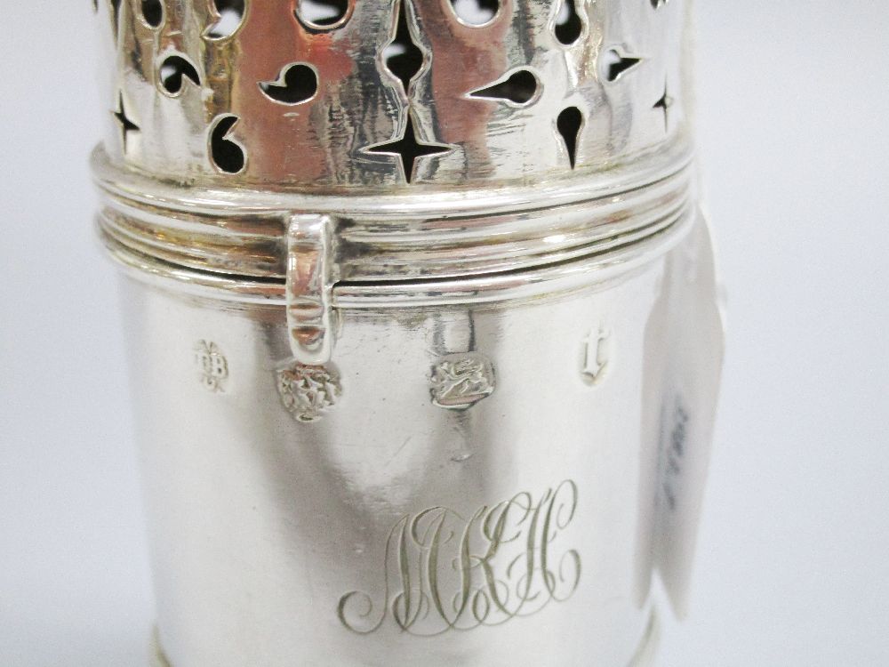 William III lighthouse sterling silver Caster, marked 1696, London, TB?, Approx 19cm H , 300g - Image 4 of 4