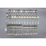 Sterling silver part canteen of cutlery to include approx 12 dessert spoons, 12 soup spoons, 12