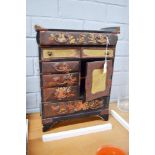 Antique Japanese lacquer table cabinet, approx 42cm H x 31cm W x 15cm D