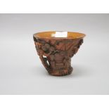 Chinese bamboo libation cup 18th/ 19th c. Approx 12cm H x 16cm W