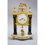 Fine antique French white & black marble mantle clock, has key (in office) and pendulum, approx 40cm