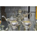 Silver plate five piece melon form fluted tea coffee service, approx 25cm H and smaller