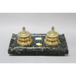 Antique French Empire marble inkstand, approx 14cm H x 35cm W x 18cm D