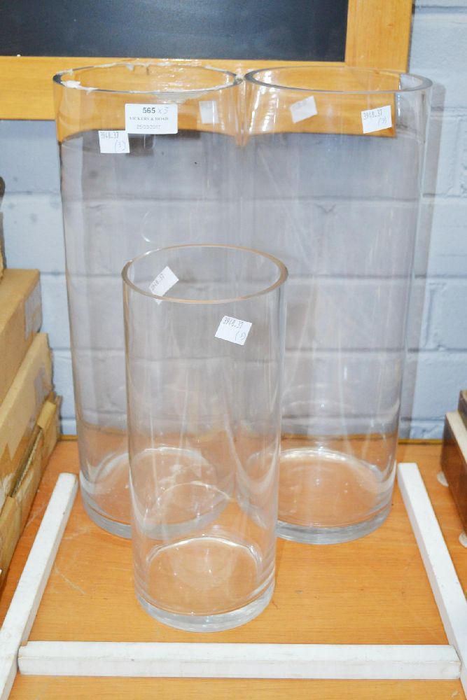 Three various sized glass vases, approx 42cm H and smaller (3)