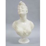 French Art Nouveau marble bust of a young lady, approx 54cm H