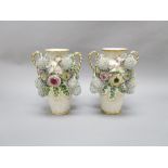Pair of Antique Meissen style snowball blossom vases, each approx 33cm H (2)