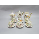 Antique French porcelain coffee service, decorated with butterflies & hand painted decoration