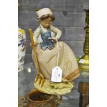 Lladro farm girl porcelain figure with Gres finish Marked Lladro Daisa Spain 1978 approx 22cm H
