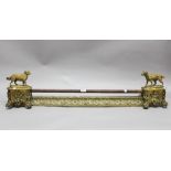 Antique French fire guard, decorated with Hunting Hounds, with central bar, approx 107cm L