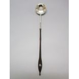 Georgian punch ladle with a sterling silver stem and bowl set with a coin inset bowl and a lignum