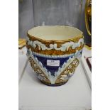 Antique French Majolica jardiniere, approx 20cm H x 19cm W