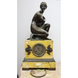 Fine rare antique French bronze and sienna marble clock, bronze figure of " The Bather" semi clad