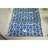 Four rectangular blue cream two tone diamond and dots pattern glass plates, each approx 42cm L (4)