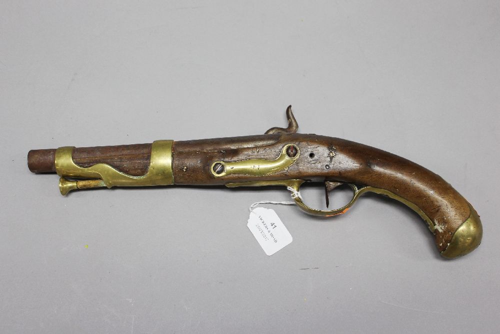 Antique mid 19th century French percussion pistol, Officially converted from flintlock, approx - Bild 4 aus 4