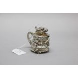 Oriental dragon mustard pot by CJ Vander. In sterling silver. Marked London, CJV, 1996 approx