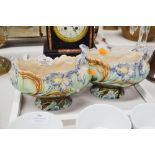 Pair of French Majolica jardinieres, approx 13cm x 20cm (2)