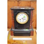 Antique French black slate & marble mantle clock, no key or pendulum, approx 34cm H x 29cm W x