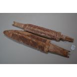 Aboriginal painted hardwood fish, each decorated with natural earth pigments (2) 58 cm & 56 cm