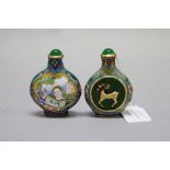 Two cloisonne with gilded stag and enamel decoration mother & child snuff bottles