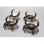 A group of four cast bronze sand crabs, each approx 8cm H x 11cm W (4)
