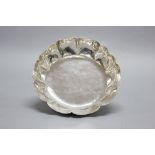 George I sterling silver dish, of scalloped fluted form and hammered body with a short collet foot