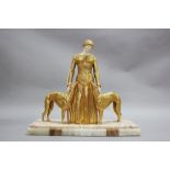 "Eternal Friends Forever" Chiparus style figure group in gilt bronze on marble base, approx 42cm H x