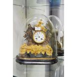 Antique French figural mantle clock and dome, of a farmer has key and pendulum (in office), approx