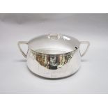 Large Art Deco twin handled lidded tureen, in silver plate and centrally crested with a sailing flag