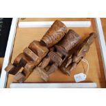 Three vintage wooden carved figures, Marquesas Islands & PNG approx 28cm L and smaller (3)