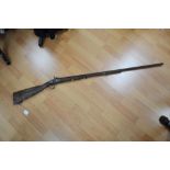 French hunting Rifle with carved boars head, approx 140cm L