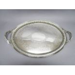 Antique Victorian large twin handle tray, in sterling silver by Walter & John Barnard. With threaded