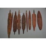 Selection of Aboriginal ceremonial spears tops, some of barbed design (9)