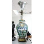 Large antique French Samson porcelain famille verte lidded vase, converted to lamp, approx 106cm H