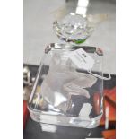 Daum France paperweight of a German Shepherd and a crystal bowl with birds, approx 12cm x 9cm &